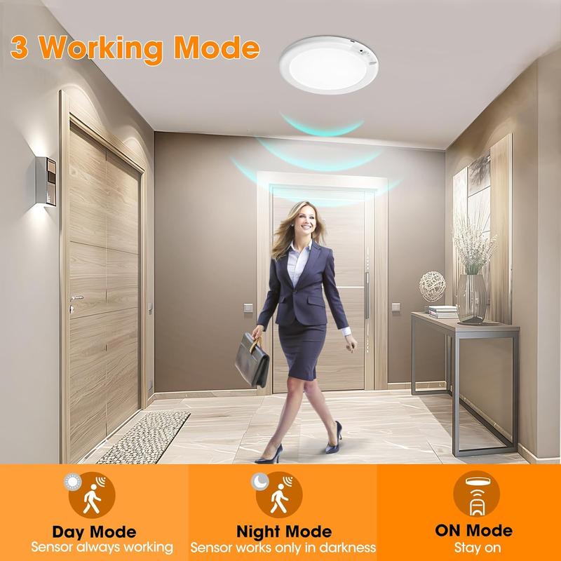 Luz de techo recargable con sensor de movimiento y control remoto - Lámpara de techo inalámbrica magnética a batería para armarios, duchas, escaleras, cobertizos, pasillos, porches, patios, etc.