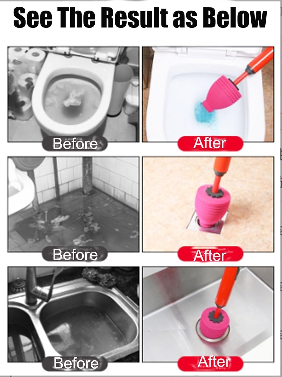 Upgraded High Pressure Toilet Unblock One Shot Toilet Pipe Plunger, Air Pump Toilet Plunger One-Piece Design Drain Cleaner for Kitchens.-BP