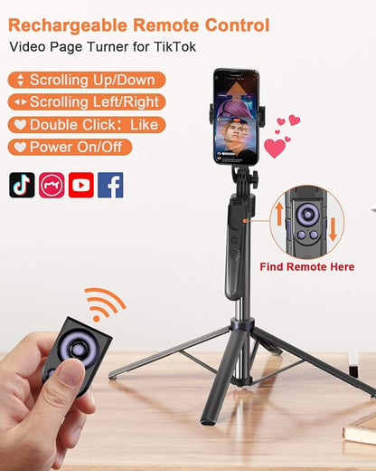 Smart Face-Tracking Selfie Stick, Rechargeable 360-Degree Auto-Tracking Phone Holder with 2 Fill Lights, Tripod Light, Smartphone Camera Accessory for Vlogging & Live Streaming-BP