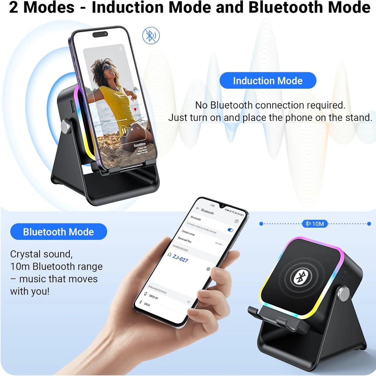 🔥Final 3 Hours: 70%OFF🔥 Wireless Induction Audio Speaker Stand, 5in1 Cellphone Holder, Rechargeable Emergency Power Bank,360° Adjustable Mobile Tablet Stand with Colorful Ambient Light Gifts for Men Women-FO