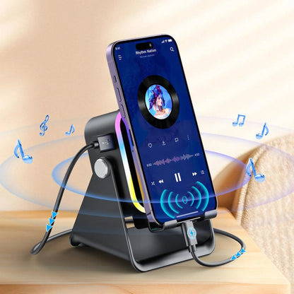🔥Final 3 Hours: 70%OFF🔥 Wireless Induction Audio Speaker Stand, 5in1 Cellphone Holder, Rechargeable Emergency Power Bank,360° Adjustable Mobile Tablet Stand with Colorful Ambient Light Gifts for Men Women-FO