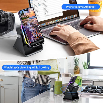 🔥Final 3 Hours: 70%OFF🔥 Wireless Induction Audio Speaker Stand, 5in1 Cellphone Holder, Rechargeable Emergency Power Bank,360° Adjustable Mobile Tablet Stand with Colorful Ambient Light Gifts for Men Women-FO
