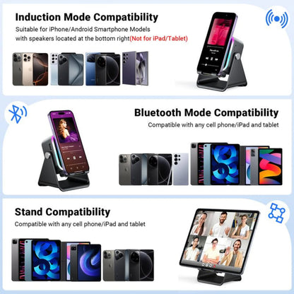 🔥Final 3 Hours: 70%OFF🔥 Wireless Induction Audio Speaker Stand, 5in1 Cellphone Holder, Rechargeable Emergency Power Bank,360° Adjustable Mobile Tablet Stand with Colorful Ambient Light Gifts for Men Women-FO