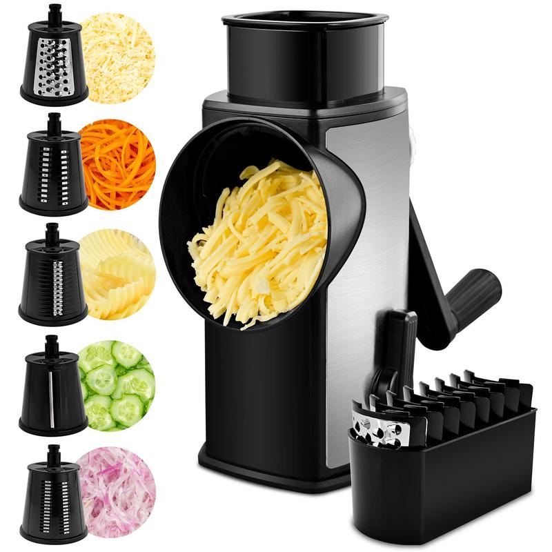🔥LAST DAY SALE-50% OFF Handheld Rotary Cheese Grater, equipped with 5 carefully designed blades and a strong suction cup base-EV