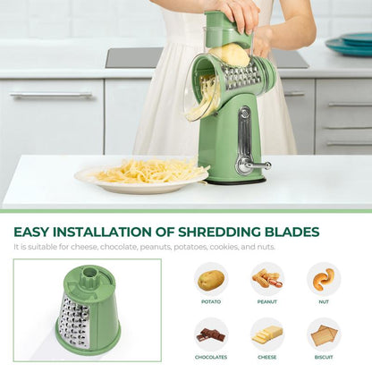 🔥LAST DAY SALE-50% OFF Handheld Rotary Cheese Grater, equipped with 5 carefully designed blades and a strong suction cup base-EV