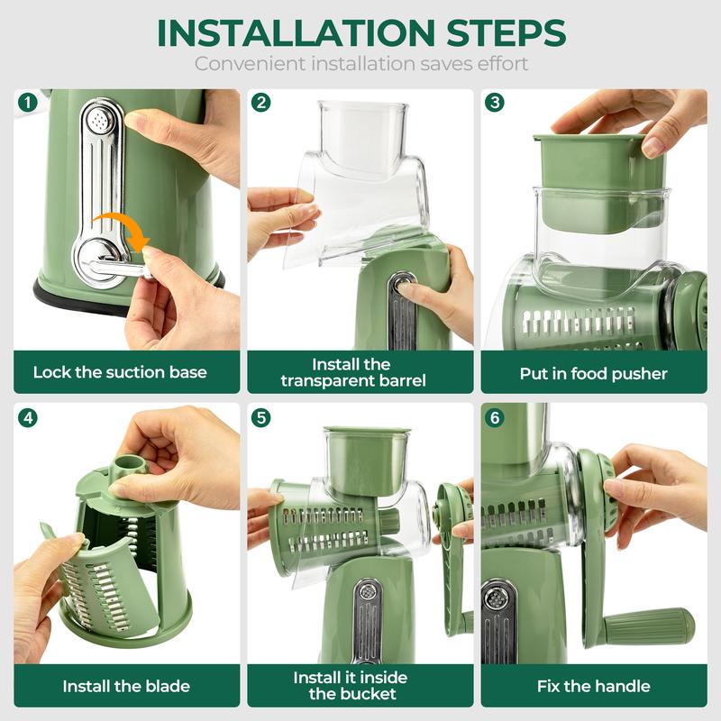 🔥LAST DAY SALE-50% OFF Handheld Rotary Cheese Grater, equipped with 5 carefully designed blades and a strong suction cup base-EV