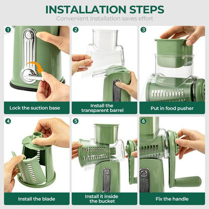 🔥LAST DAY SALE-50% OFF Handheld Rotary Cheese Grater, equipped with 5 carefully designed blades and a strong suction cup base-EV
