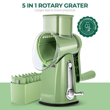 🔥LAST DAY SALE-50% OFF Handheld Rotary Cheese Grater, equipped with 5 carefully designed blades and a strong suction cup base-EV
