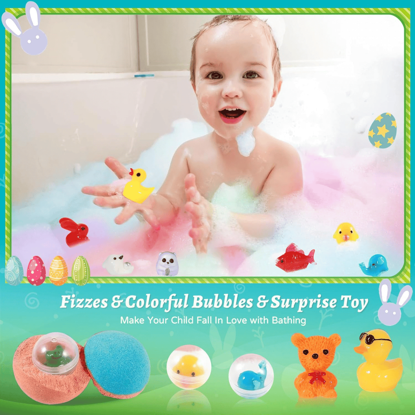 🛁 Natural Bath Bombs for Kids with Mega Bubbles & Surprise Inside 🥚✨-OA