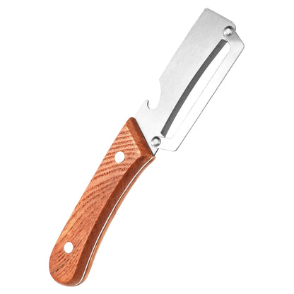Wooden-Handled Stainless Steel Sharp Peeler with Built-In Bottle Opener-OA
