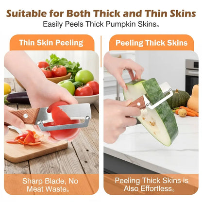 Wooden-Handled Stainless Steel Sharp Peeler with Built-In Bottle Opener-OA