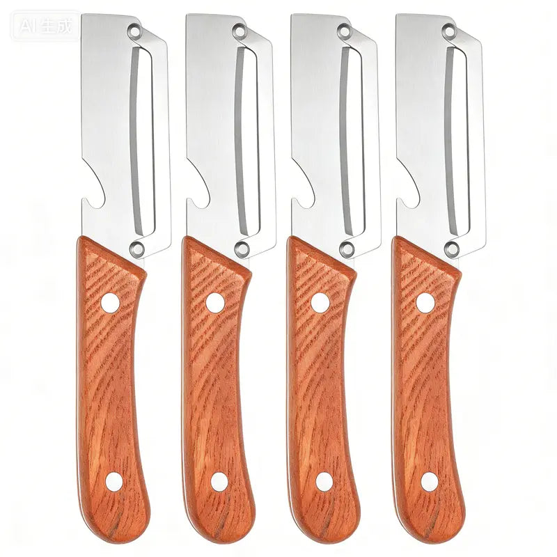 Wooden-Handled Stainless Steel Sharp Peeler with Built-In Bottle Opener-OA