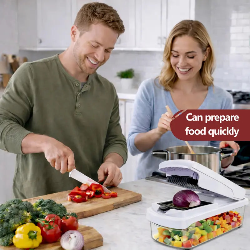 Vegetable Chopper,15-in-1 Multifunctional Food Chopper,Professional Onion Chopper with 8 Blades,Vegetable Cutter with Container for Salad,Potato,Carrot,and Garlic; Essential Kitchen Tool-OA