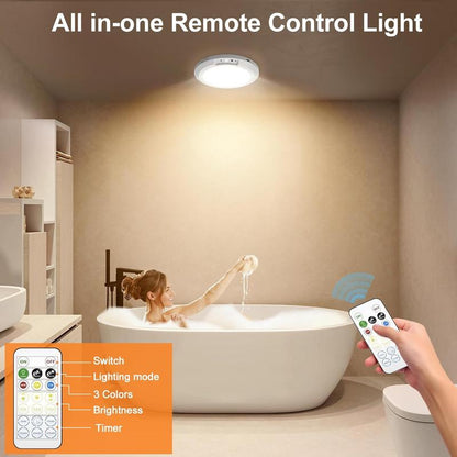 Luz de techo recargable con sensor de movimiento y control remoto - Lámpara de techo inalámbrica magnética a batería para armarios, duchas, escaleras, cobertizos, pasillos, porches, patios, etc.