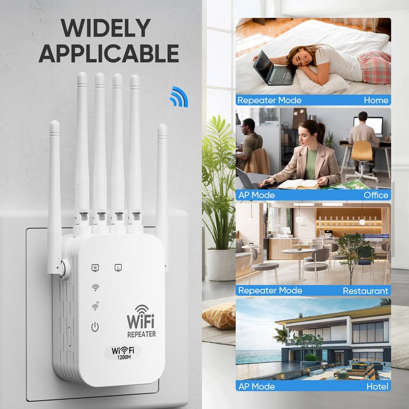 WiFi Extender 2026 6-Antenna Strong Signal, 1200Mbps Dual Band (5GHz-2.4GHz) Booster-OA