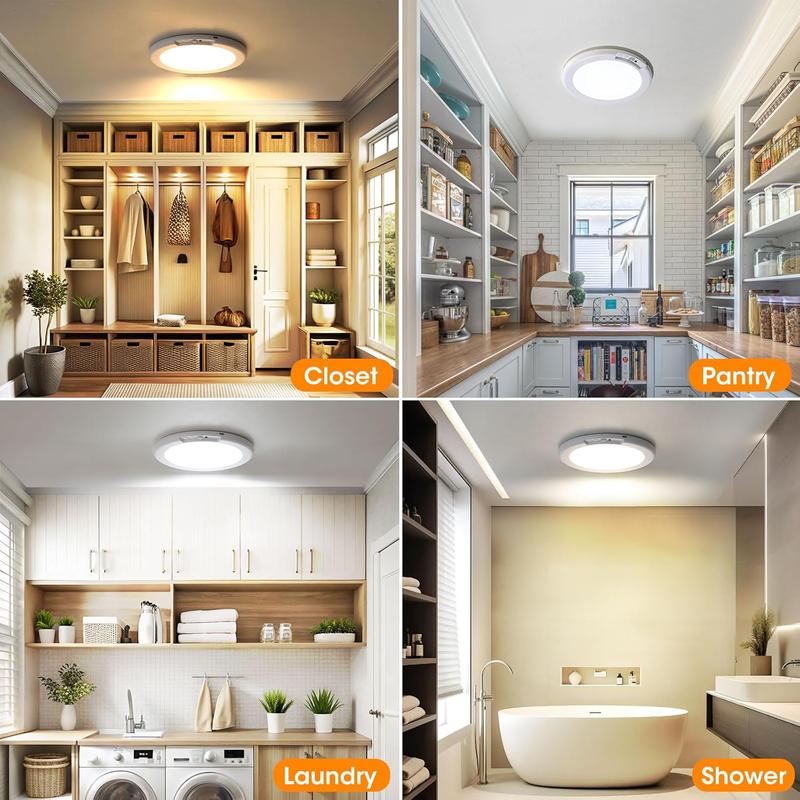 Luz de techo recargable con sensor de movimiento y control remoto - Lámpara de techo inalámbrica magnética a batería para armarios, duchas, escaleras, cobertizos, pasillos, porches, patios, etc.