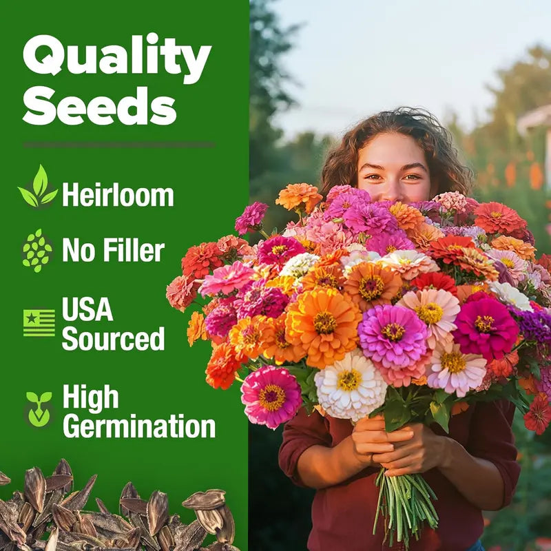 HOME GROWN Mixed Zinnia Blossoms for Planting-TY
