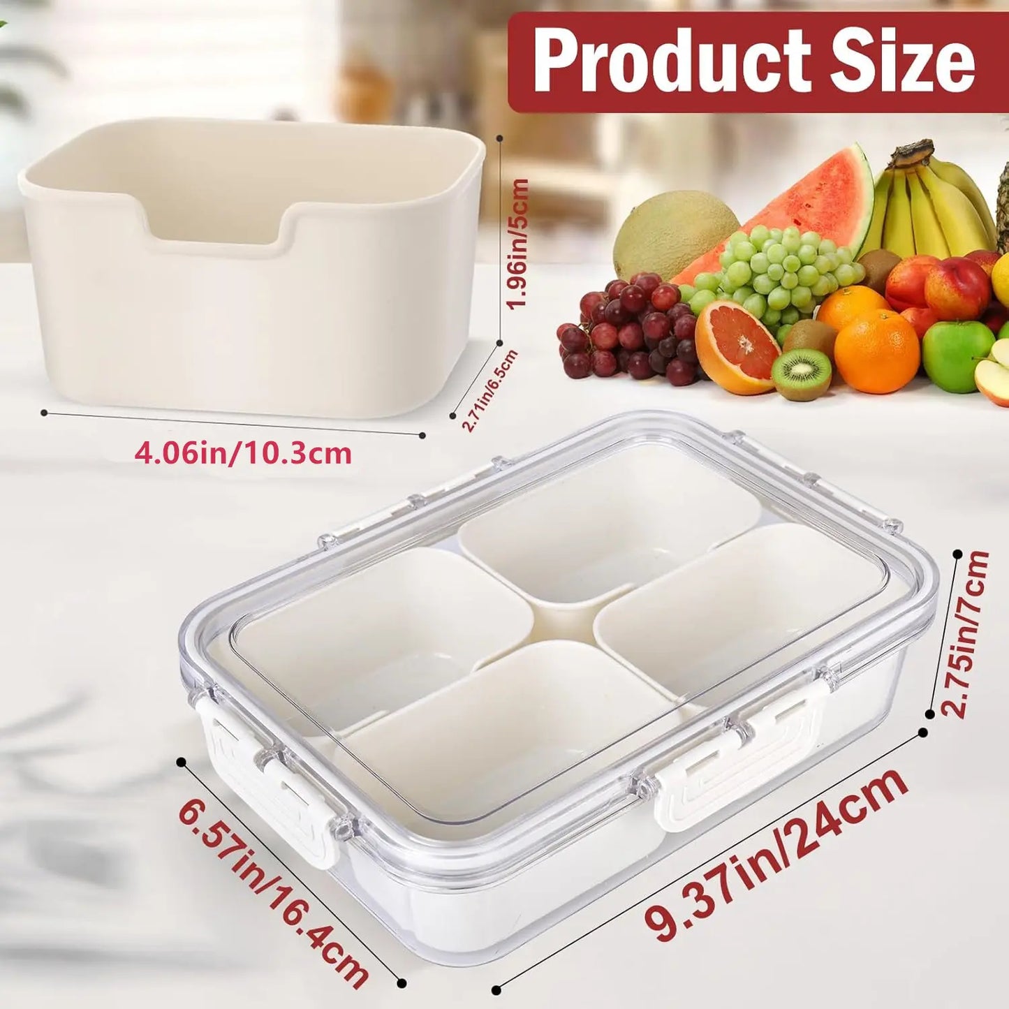 4-Compartment Meal Prep Organiser for Fruit and Vegetables, Ideal for Parties, Entertaining and Kitchen Use-OA