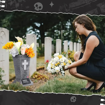 🔥Half price & Free shipping🔥Solar LED Memorial Grave Vase with Ground Spike – Weather-Resistant & Elegant-ZZZ