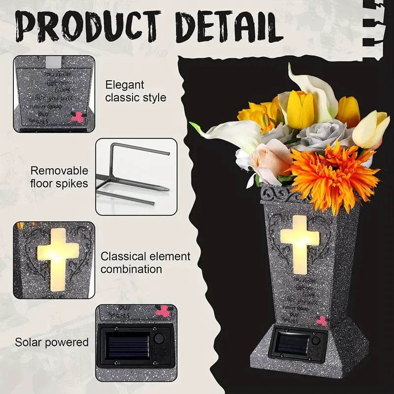 🔥Half price & Free shipping🔥Solar LED Memorial Grave Vase with Ground Spike – Weather-Resistant & Elegant-ZZZ