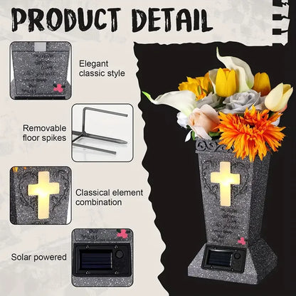 🔥Half price & Free shipping🔥Solar LED Memorial Grave Vase with Ground Spike – Weather-Resistant & Elegant-ZZZ
